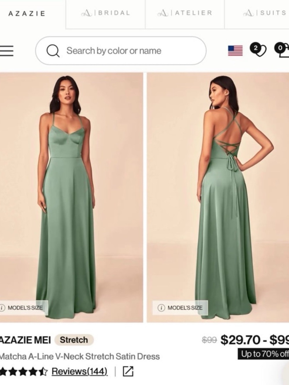Azazie Matcha Stretch Satin A-Line Dress Green Custom Size, DIY slit see notes
